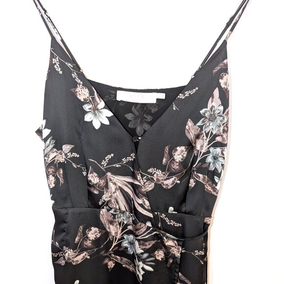 ASTR The Label | Satin Wrap Dress in Black Floral | Size Large - Picture 6 of 12